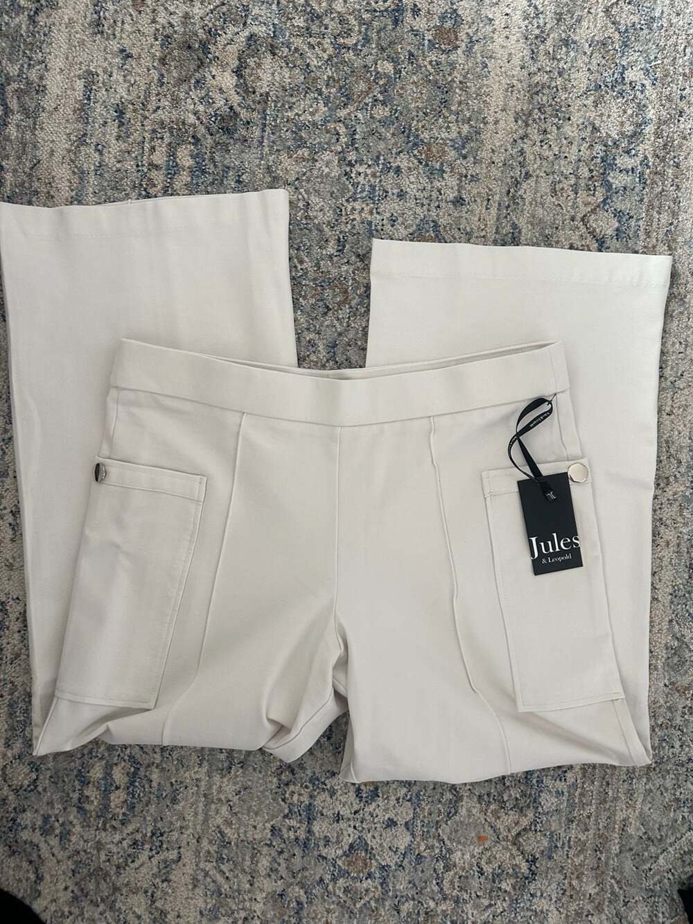 Jules & Leopold Cargo Pants Size XL Cream Wide Leg Seamed Trousers New